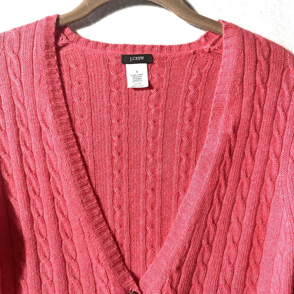 J CREW Small S Relaxed Cable‎ Knit Cardigan Sweater Cashmere Merino Wool Angora